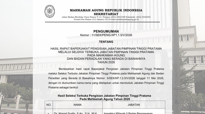 MA Umumkan Hasil Seleksi Jabatan Pimpinan Tinggi Pratama Tahun 2026
