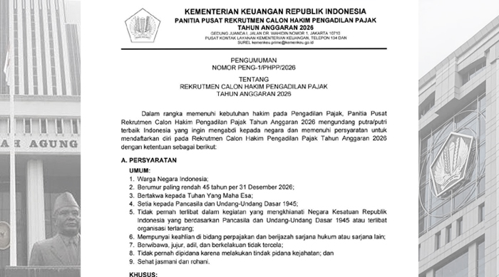 Jalur Khusus Hakim MA, Rekrutmen Hakim Pengadilan Pajak 2026 Resmi Dibuka
